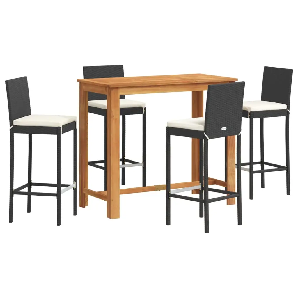 Ensemble de 5 pcs bar de jardin – Mobilier d’extérieur – Mobilier de jardin noir bois massif acacia rotin-JU2276