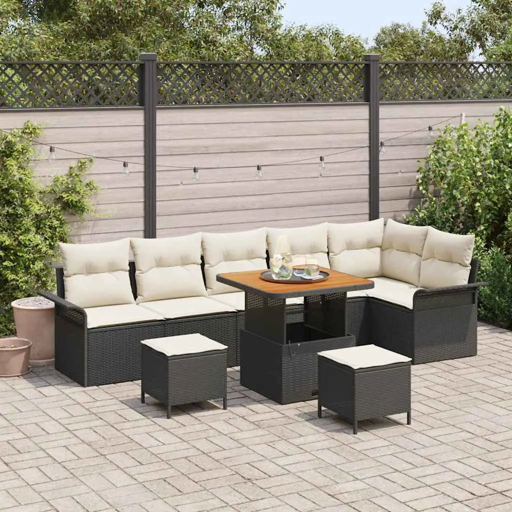 Ensemble de canapé de jardin avec coussin 9 pcs Noir polyrotin vidaXL 3362150