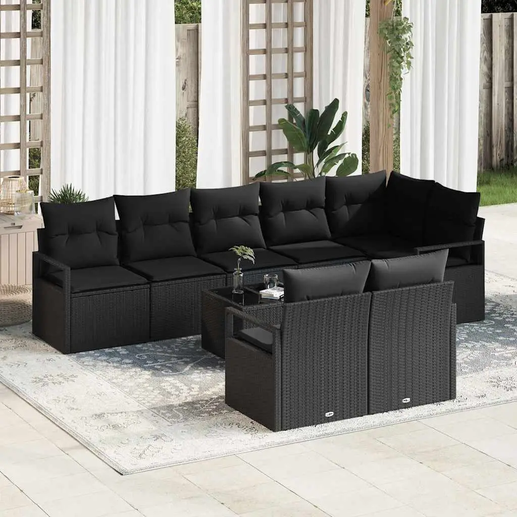 Ensemble de canapé de jardin avec coussin 9 pcs Noir polyrotin vidaXL 3355112