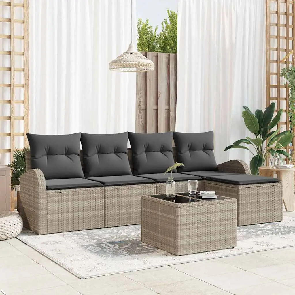 Ensemble de Canapés avec coussin 6 pcs Gris clair polyrotin vidaXL 3354681