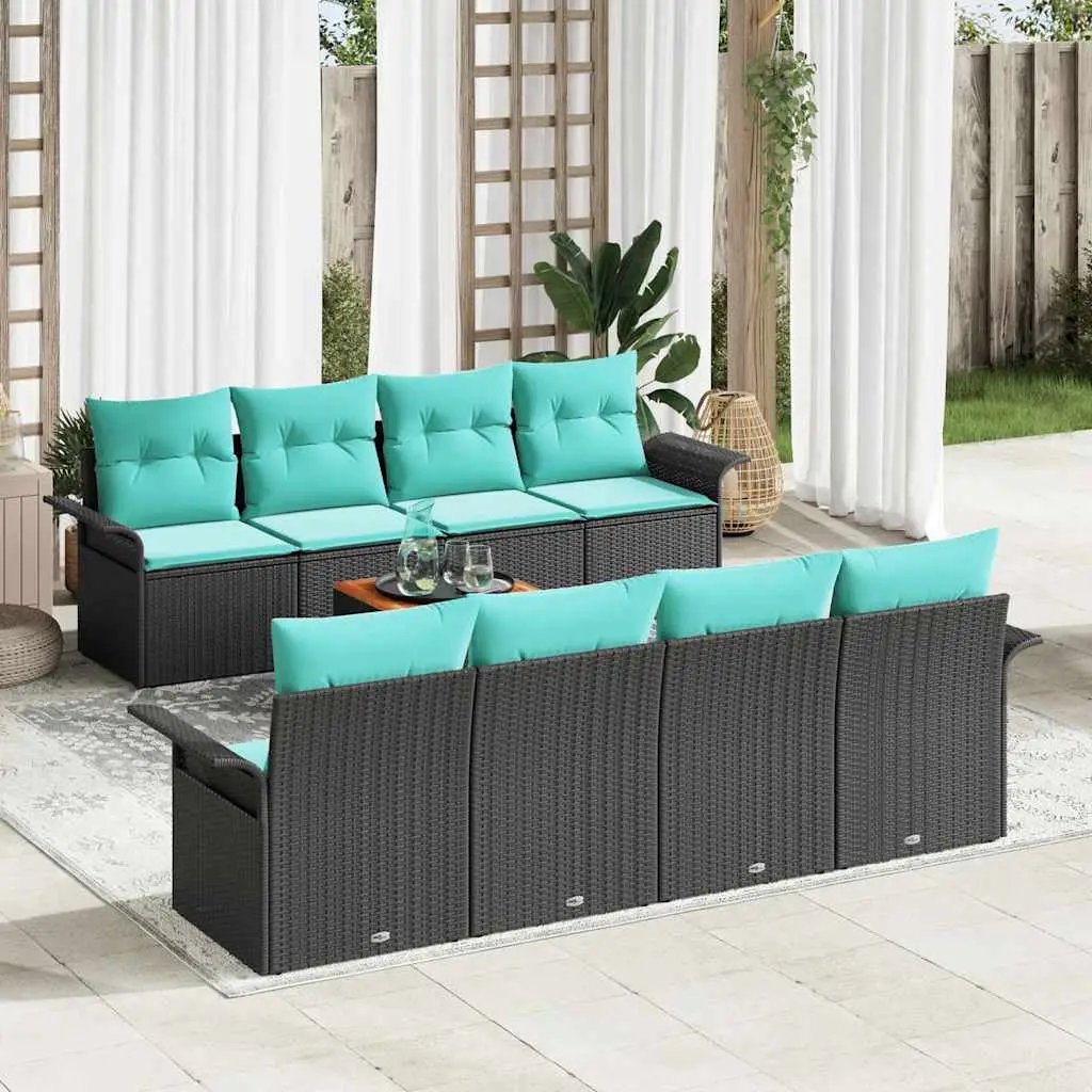 Ensemble de canapé de jardin avec coussin 9 pcs Noir polyrotin vidaXL 3347305