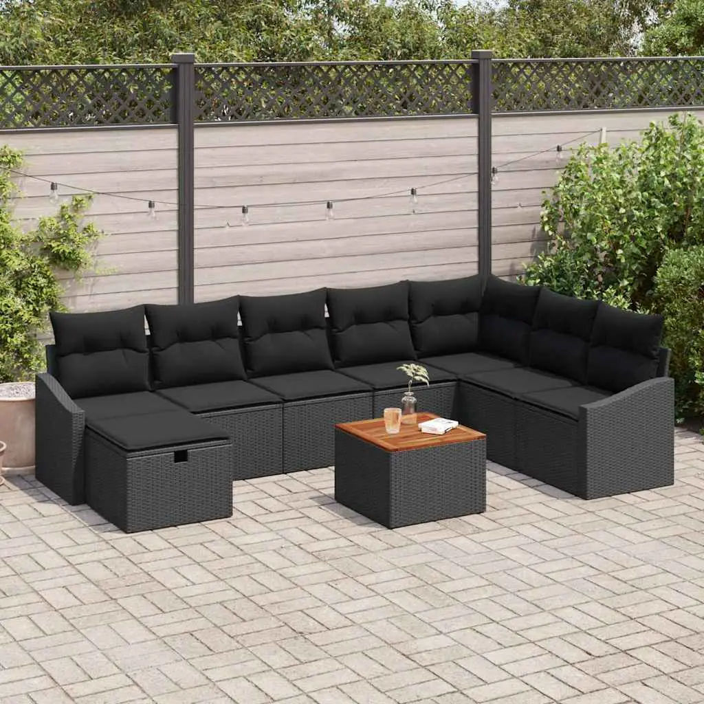 Ensemble de canapé de jardin avec coussin 9 pcs Noir polyrotin vidaXL 3359583
