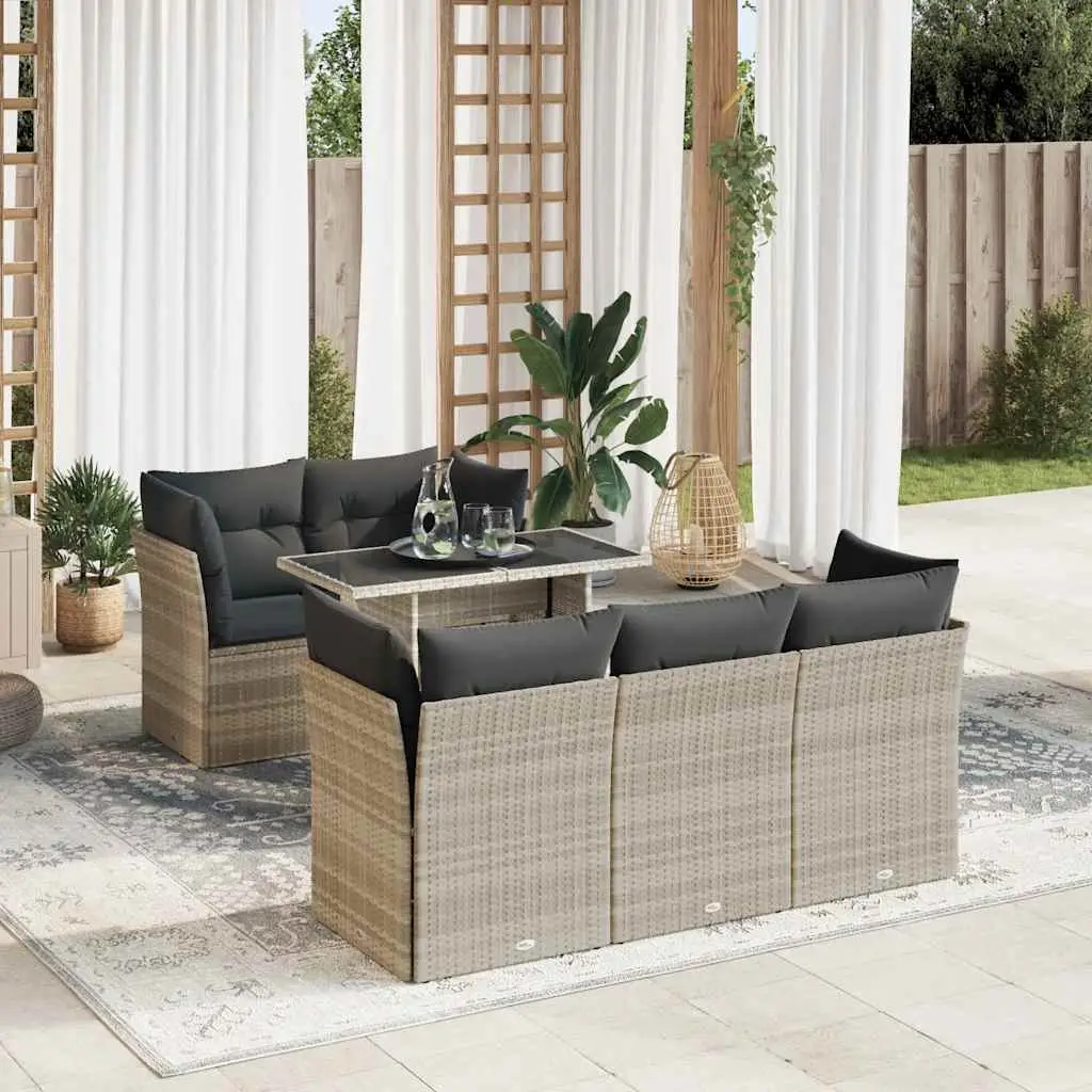 Ensemble de jardin 6 places résine tressée avec table modulable et rangement Gris Clair – ComfortXL Outdoor Living