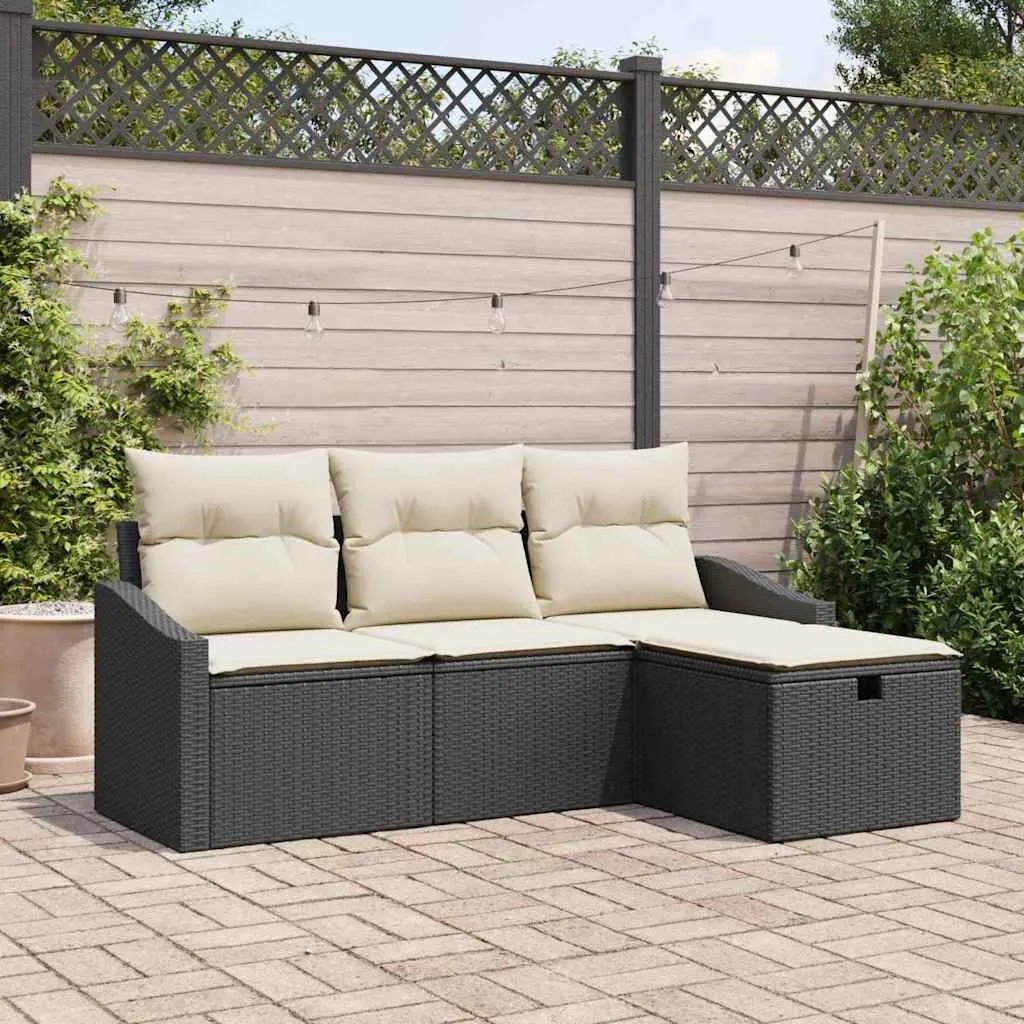 Ensemble de Canapés avec coussin 4 pcs Noir polyrotin vidaXL 3359246