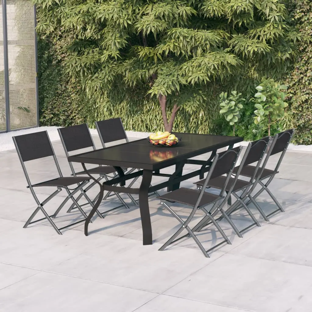 Ensemble de Jardin 7 Pièces Table Verre et Chaises Pliables Noir – ComfortXL Outdoor Living