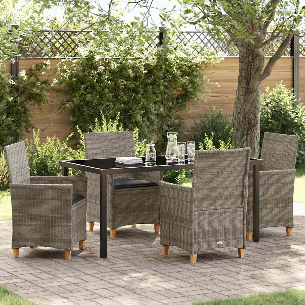 Ensemble de repas jardin 5 pcs polyrotin pour 4 personnes table verre Gris – ComfortXL Outdoor Living