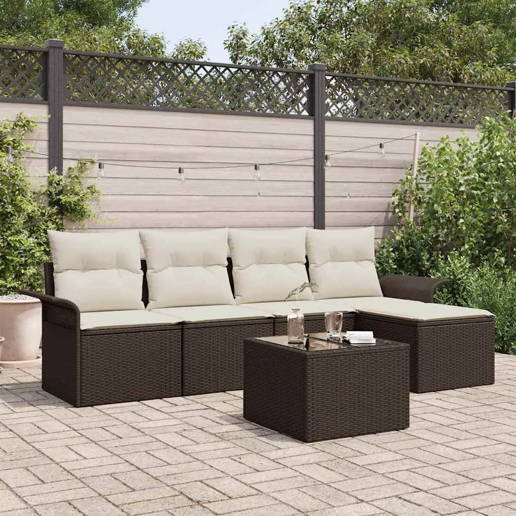 Ensemble de jardin 6 pièces en résine tressée avec rangement et table Marron – ComfortXL Outdoor Living