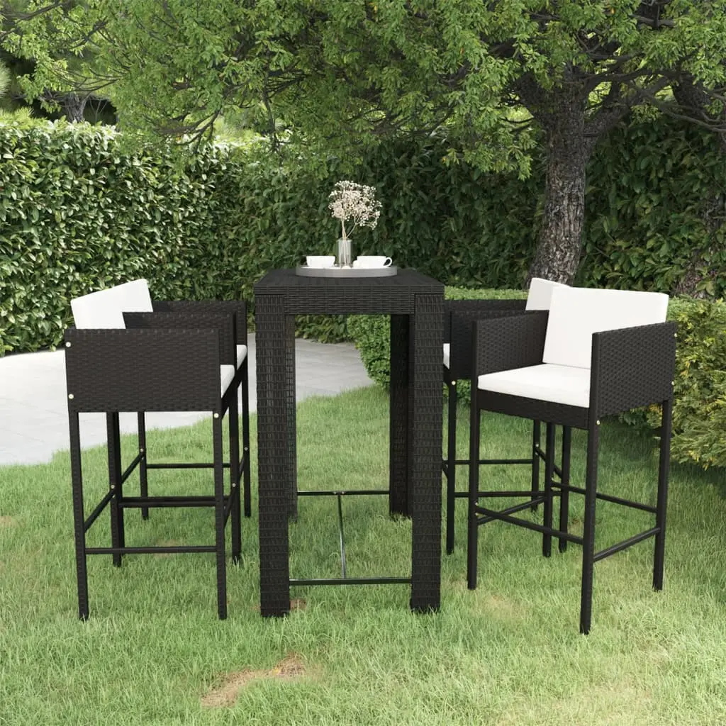 Ensemble de bar de jardin 5 pcs et coussins Résine tressée Noir vidaXL 3094784