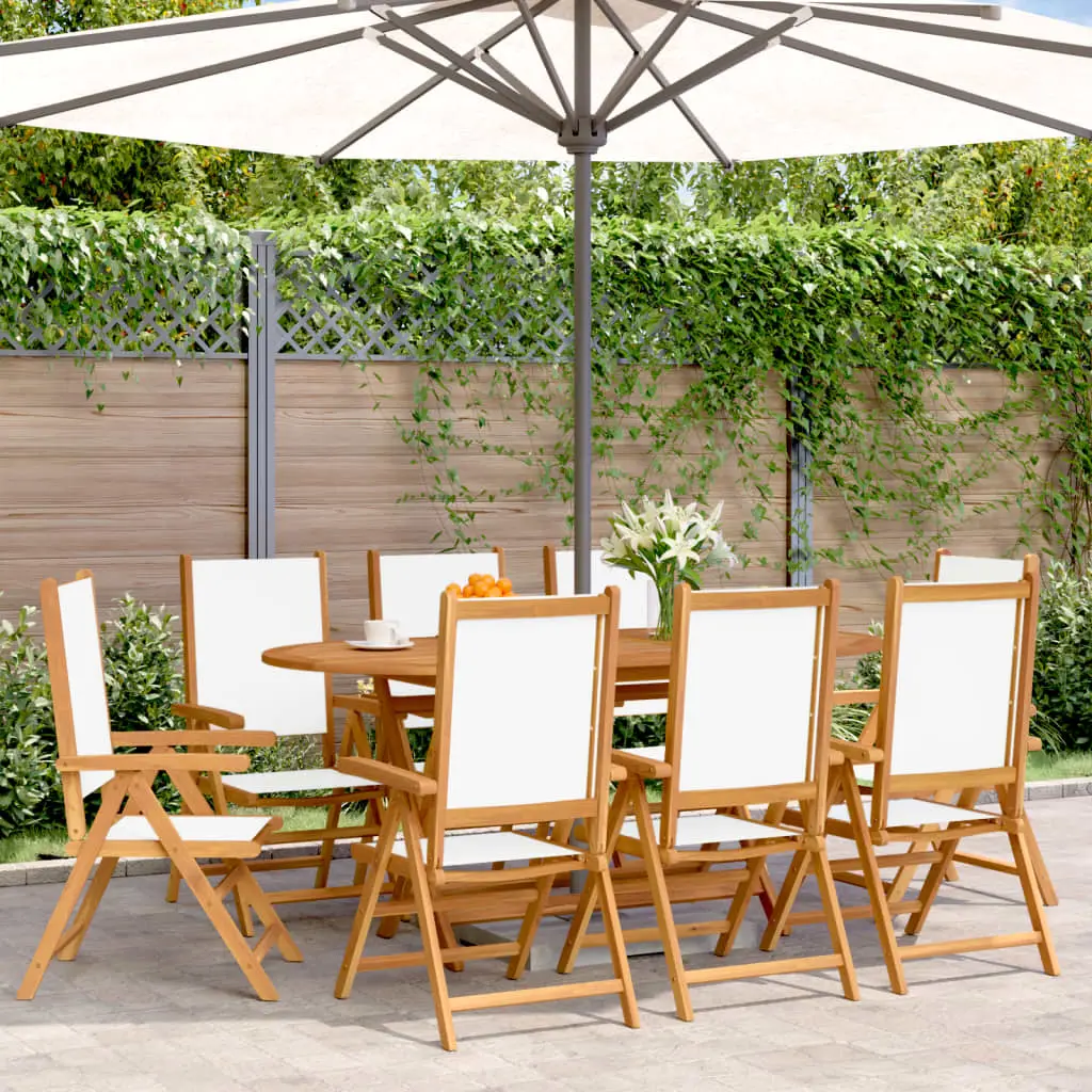 Ensemble de 8 Sièges de Jardin Inclinables Structure Bois d’Acacia et Tissu pour Balcon Blanc – ComfortXL Outdoor Living