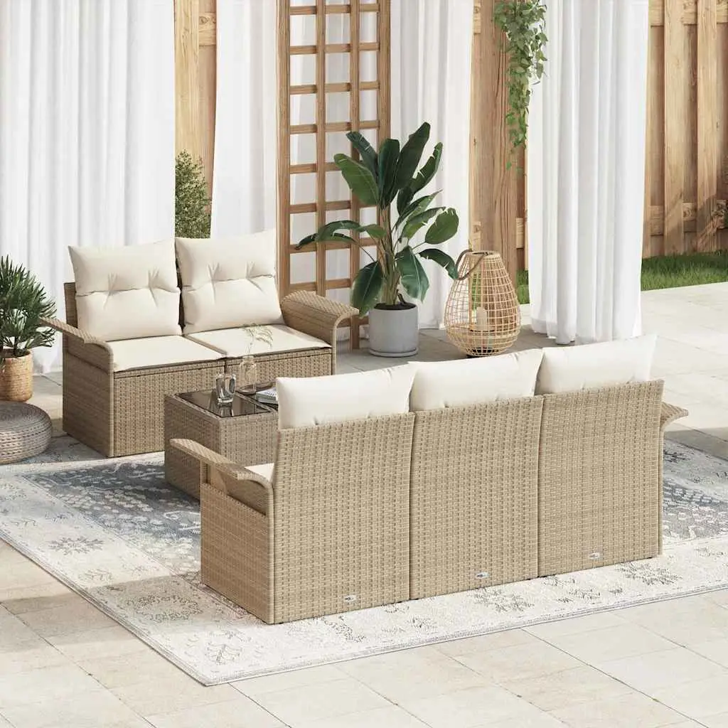 Ensemble de Canapés avec coussin 6 pcs Beige polyrotin vidaXL 3345241