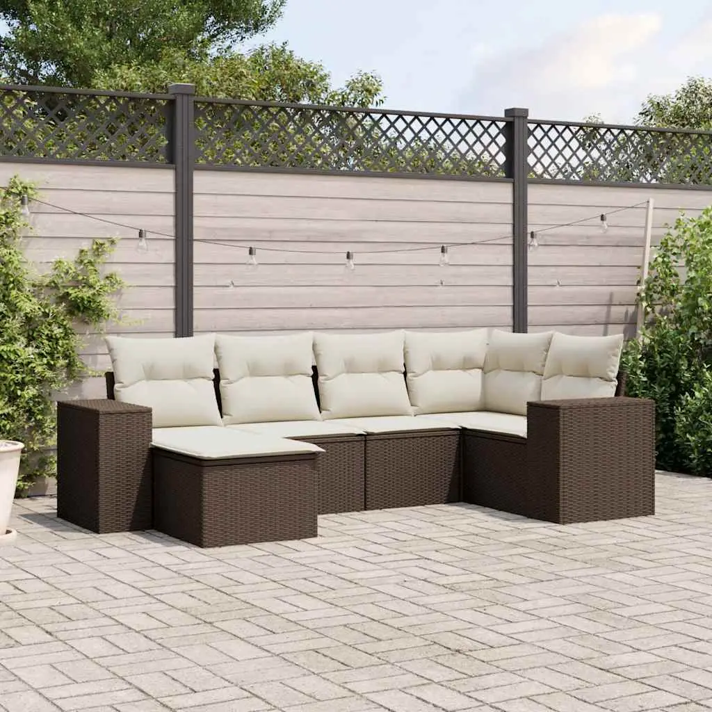 Ensemble de jardin 6 pièces résine tressée modulable avec repose-pied extérieur Marron Coussins Crème – ComfortXL Outdoor Living