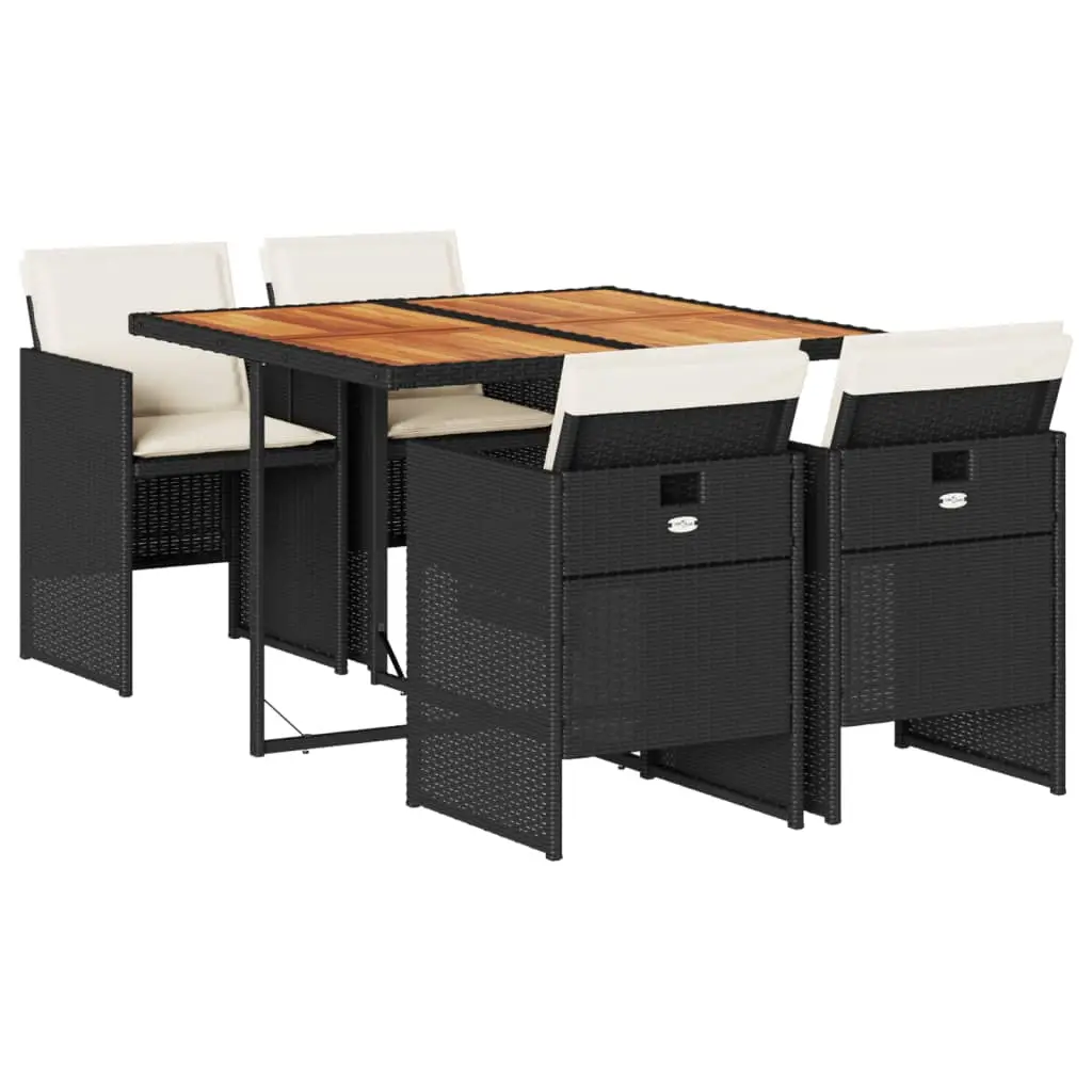 Ensemble de 5 pcs table de jardin et chaises avec coussins – mobilier de jardin Noir Résine tressée-JU2524