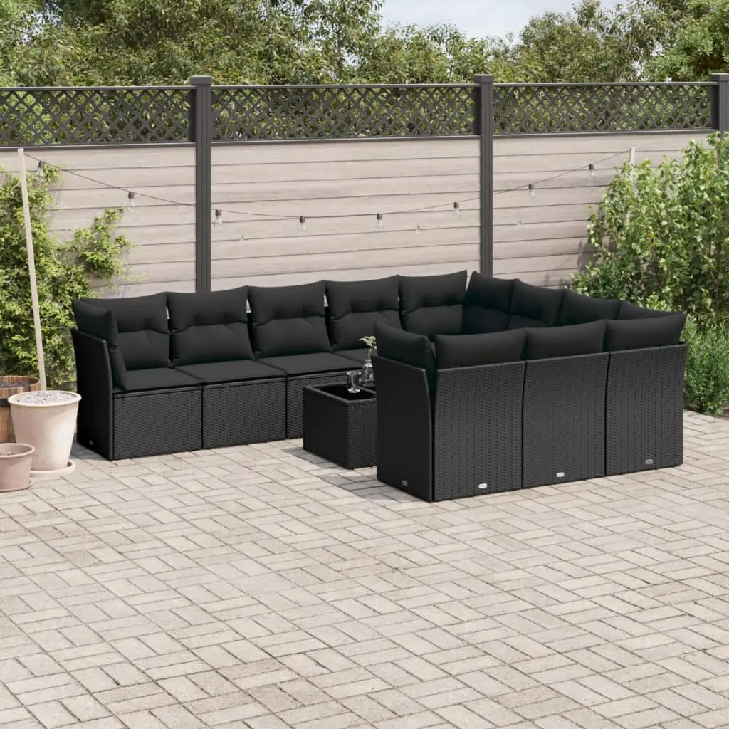 Ensemble canapés de jardin 10 places résine tressée modulable avec coussins pour extérieur Noir – ComfortXL Outdoor Living