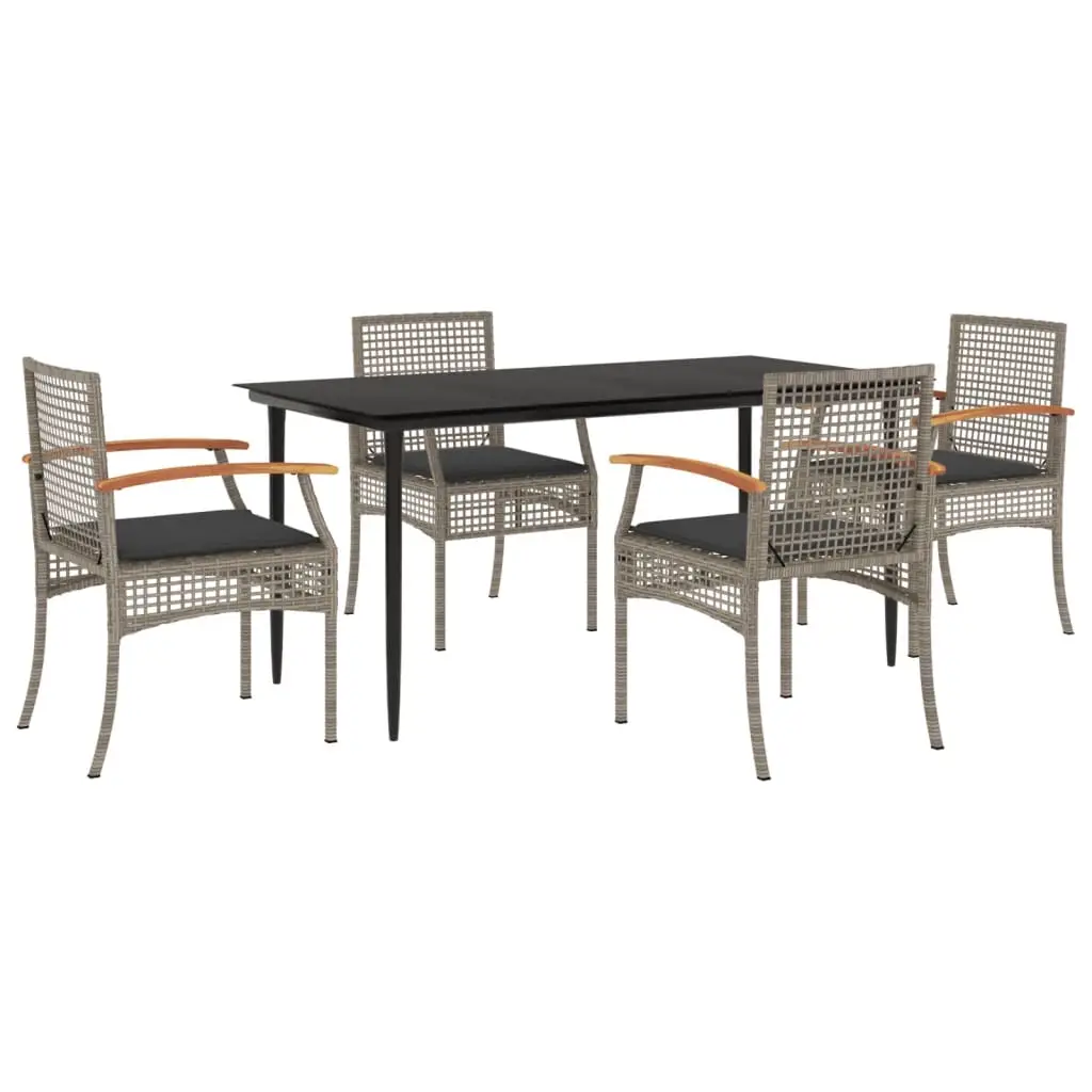 Ensemble de 5 pcs table de jardin avec chaises – mobilier de jardin coussins gris résine tressée