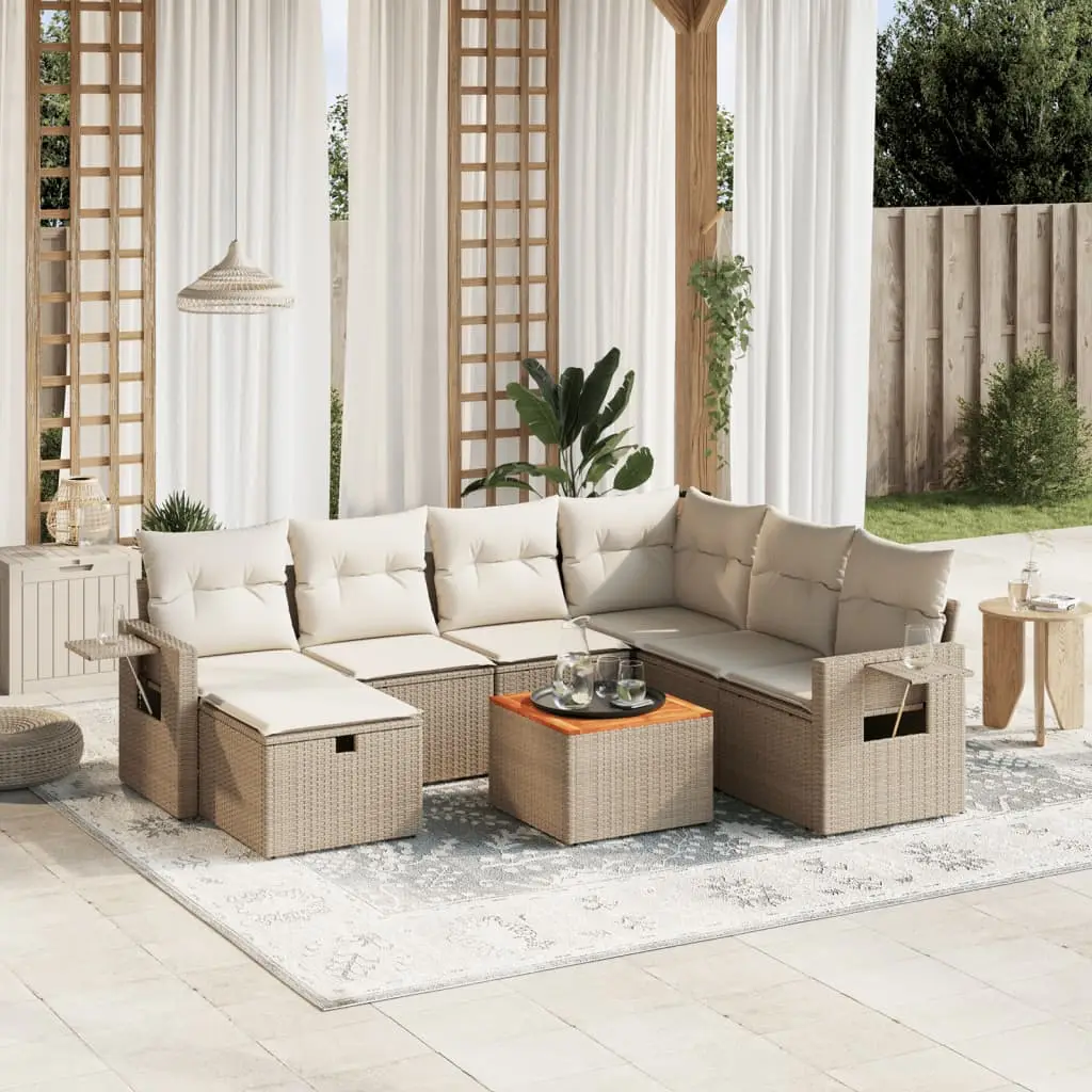 Ensemble de Jardin 8 pcs en Résine Tressée avec Table en Bois Massif Beige – ComfortXL Outdoor Living