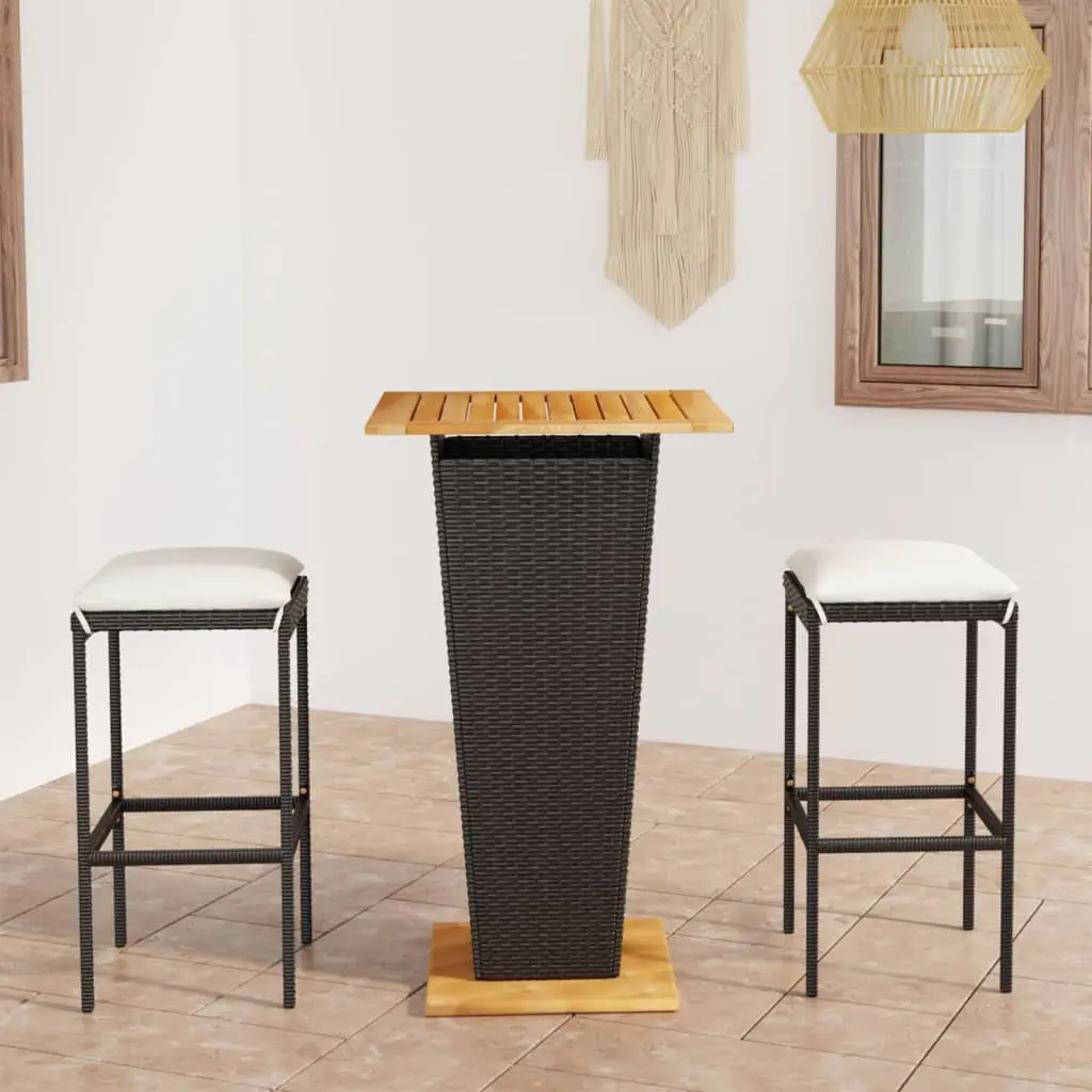Ensemble de bar de jardin 3 pcs et coussins Résine tressée Noir vidaXL 3064848