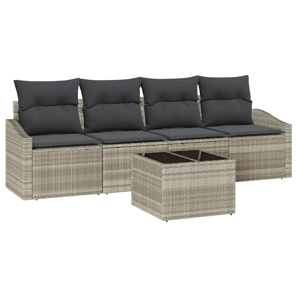 Ensemble de Canapés avec coussin 5 pcs | Canapé D’extérieur | Sofa De Jardin Gris clair polyrotin Maison Chic