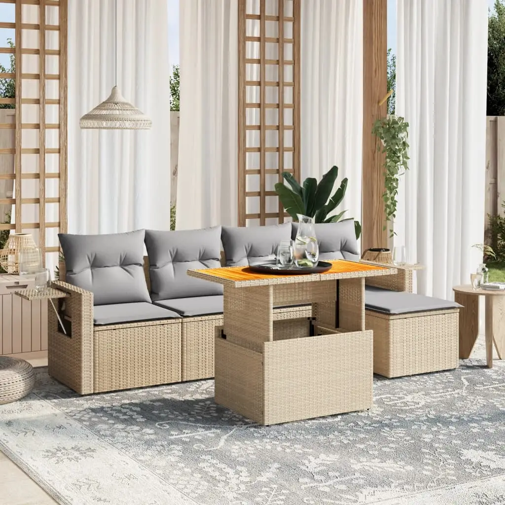 Ensemble de Jardin Modulable 6 pcs Résine Tressée Beige Table Réglable – ComfortXL Outdoor Living