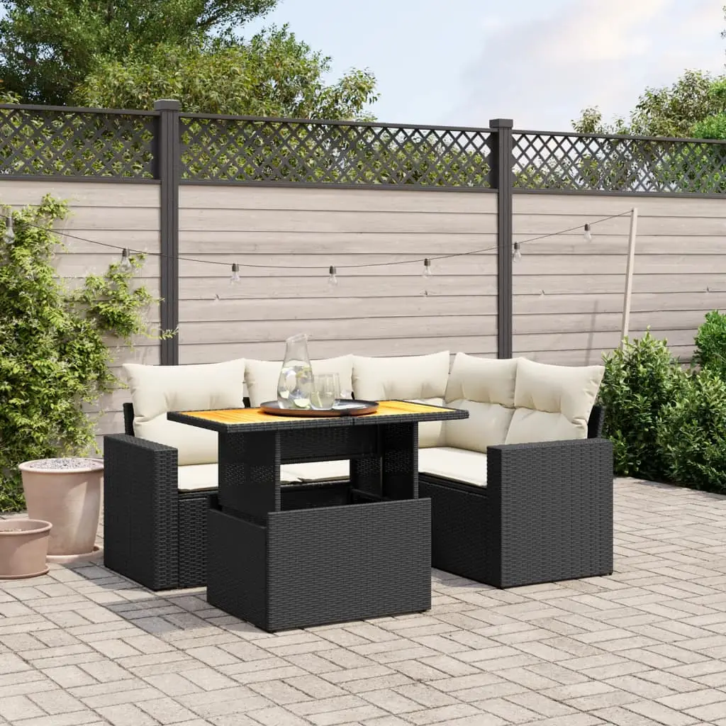 Ensemble de canapés 5 places avec accoudoirs et table réglable en hauteur noir – ComfortXL Outdoor Living