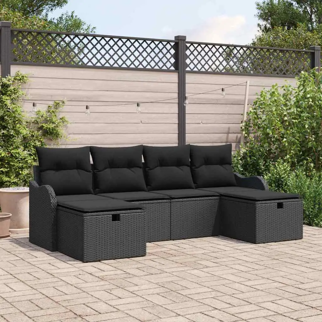 Ensemble de Canapés avec coussin 6 pcs Noir polyrotin vidaXL 3359022