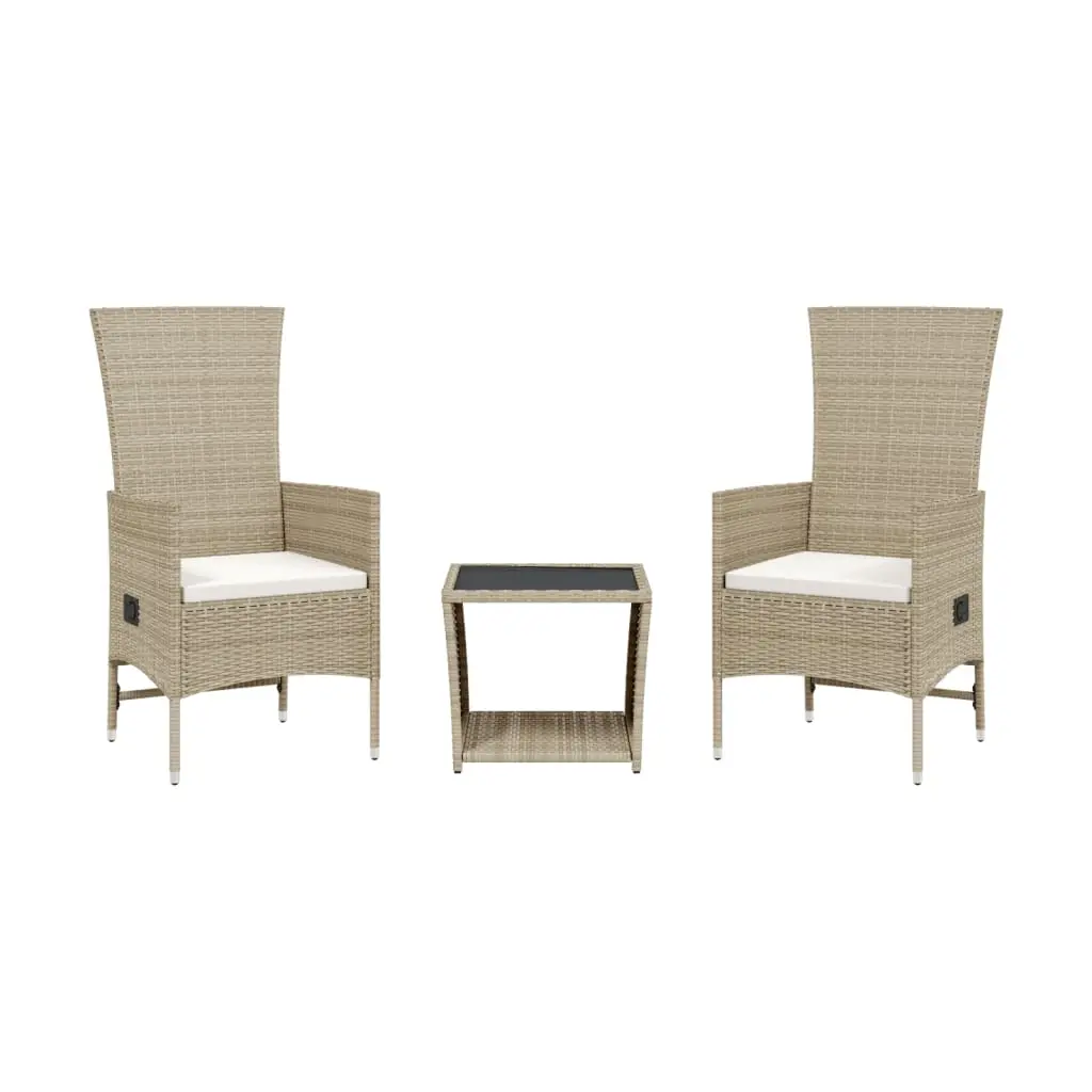 Ensemble de 3 pcs table de jardin et chaises avec coussins – mobilier de jardin Beige poly rotin-JU2819
