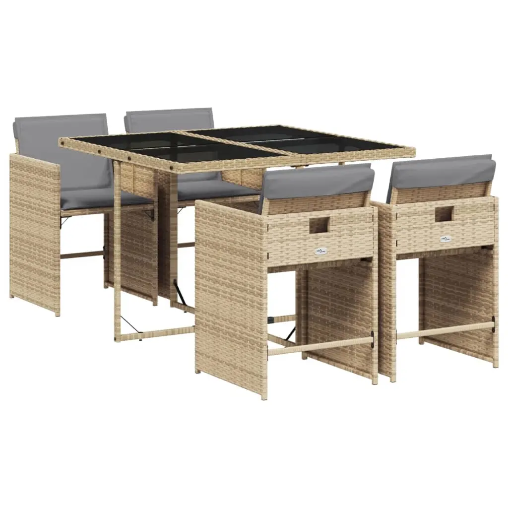 Ensemble de 5 pcs table de jardin et chaises avec coussins – mobilier de jardin mélange beige rotin-JU2587