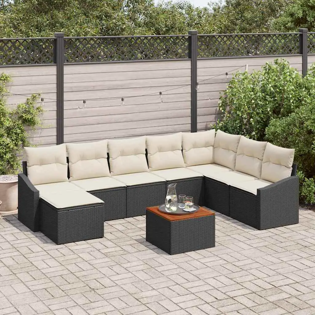 Ensemble de canapé de jardin avec coussin 9 pcs Noir polyrotin vidaXL 3347866