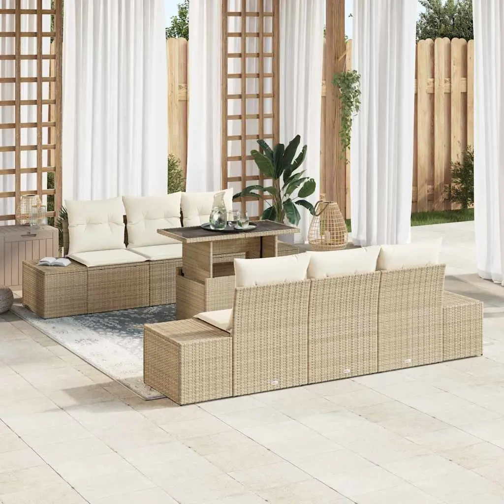 Ensemble de Canapés avec coussin 7 pcs Beige et crème polyrotin vidaXL 3349107