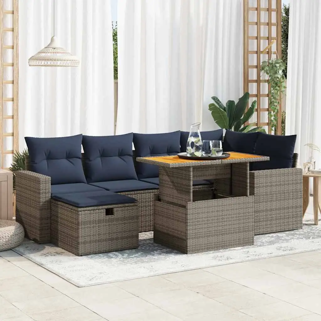 Ensemble de jardin 7 pcs Résine Tressée et Acacia Modulable Rangement pour Terrasse Noir – ComfortXL Outdoor Living