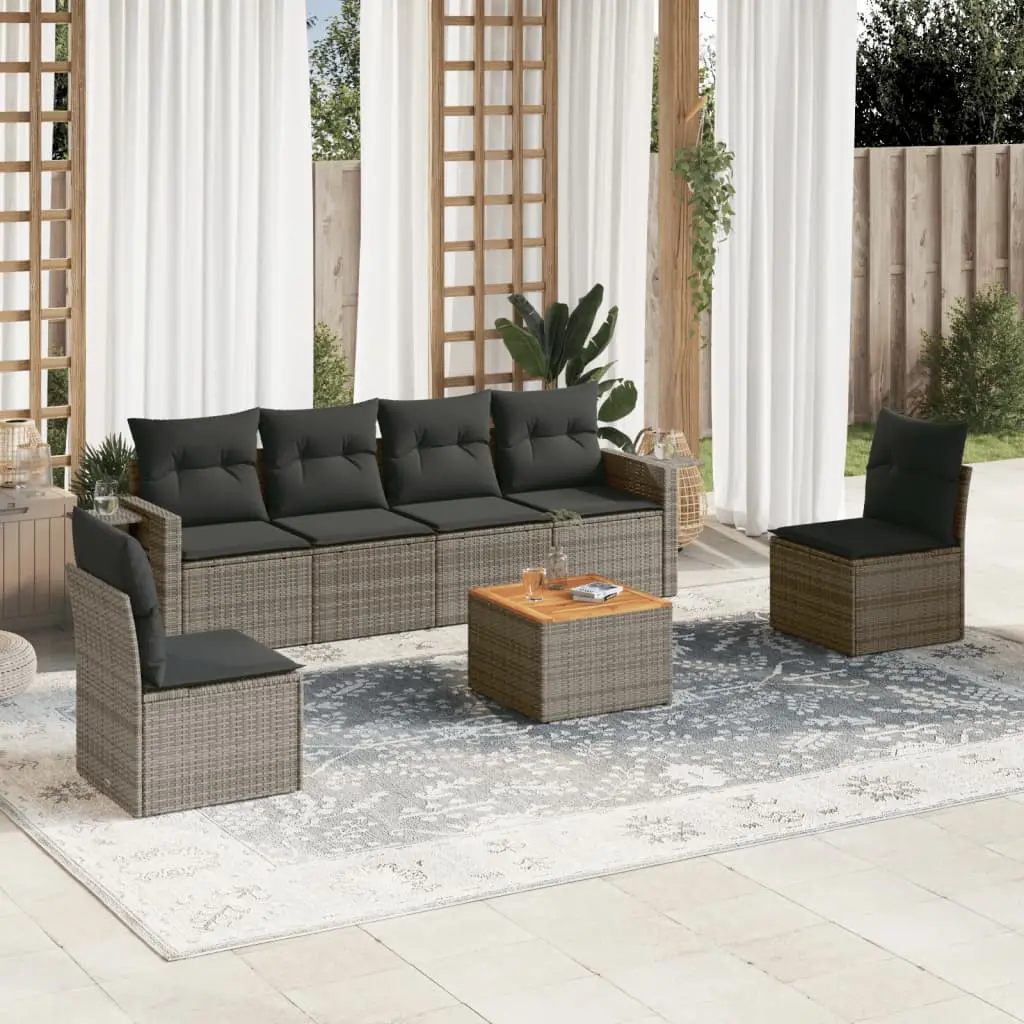 Ensemble de Jardin Modulable 6 Places en Poly Rotin avec Tablettes Latérales et Rangement sous Assise Gris – ComfortXL Outdoor Living