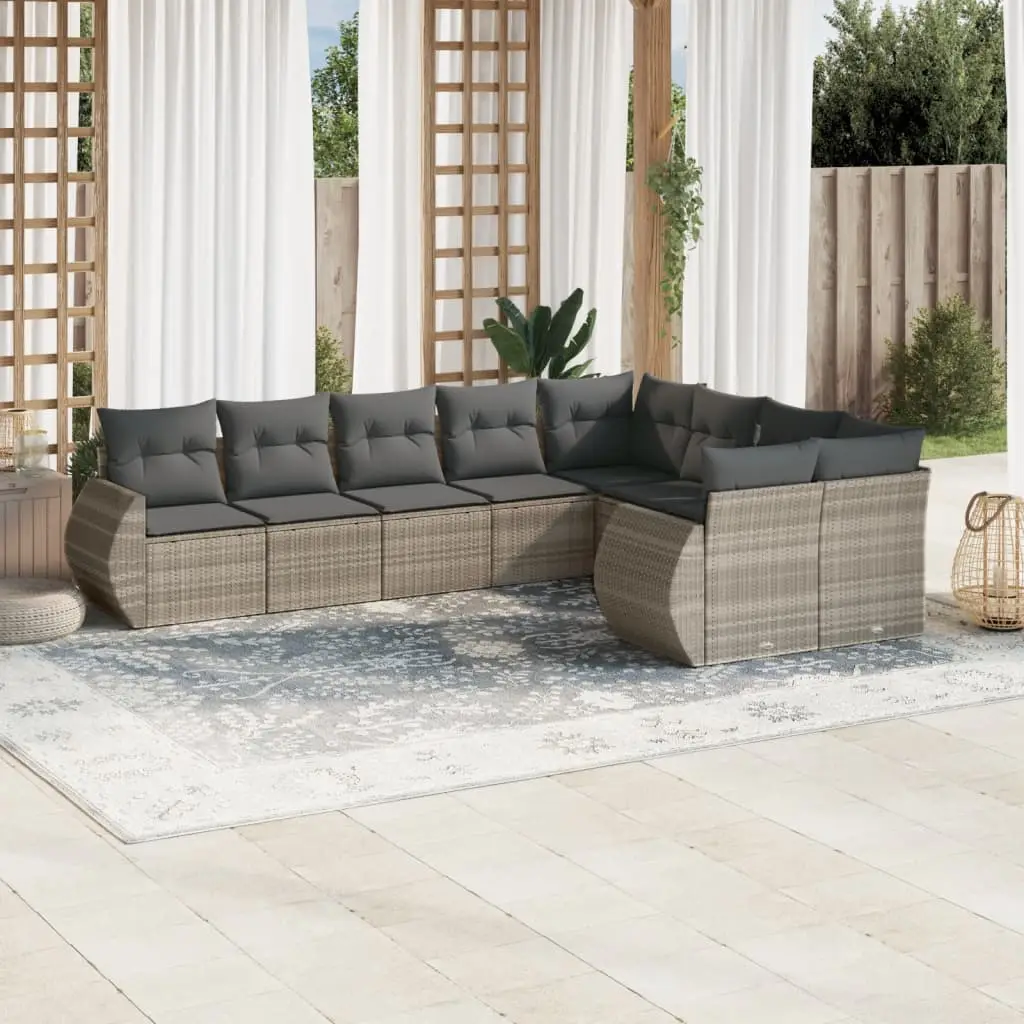Ensemble de Jardin 9 Places en Poly Rotin Gris Clair, Canapés avec Rangement Intégré et Coussins – ComfortXL Outdoor Living