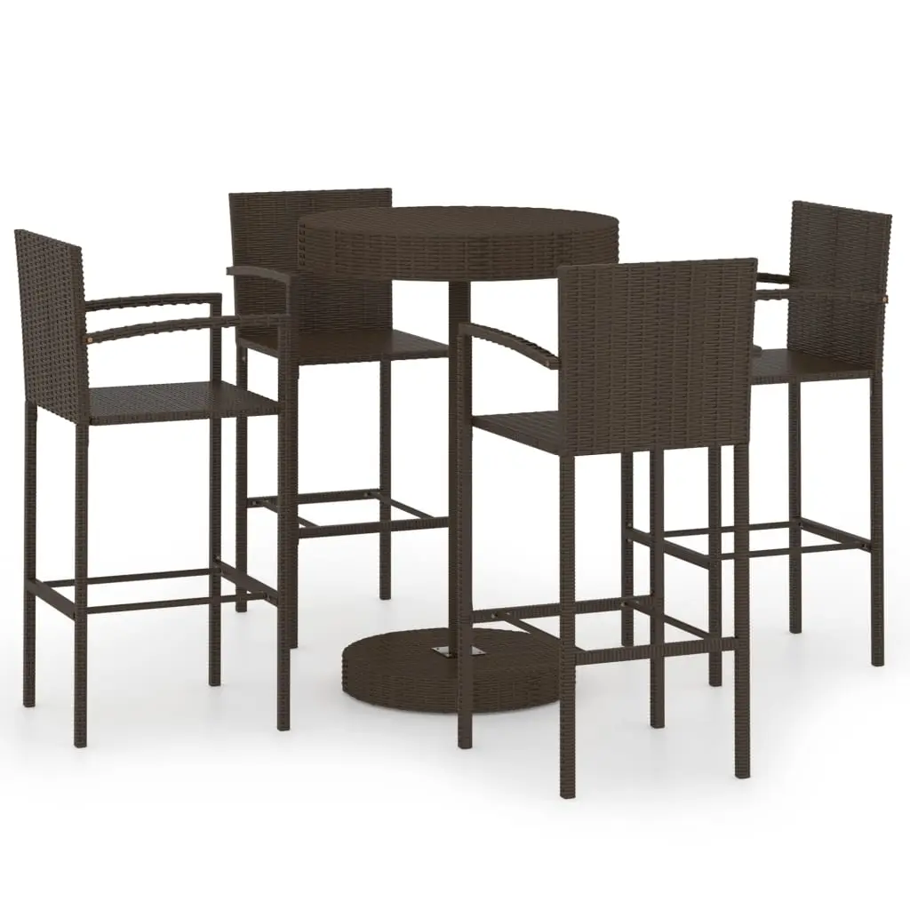 Ensemble de 5 pcs bar de jardin – Mobilier d’extérieur – Mobilier de jardin Résine tressée Marron-JU2006