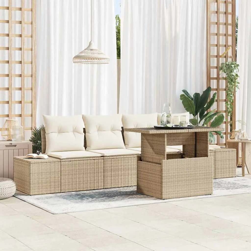 Ensemble de Canapés avec coussin 5 pcs Beige et crème polyrotin vidaXL 3349087