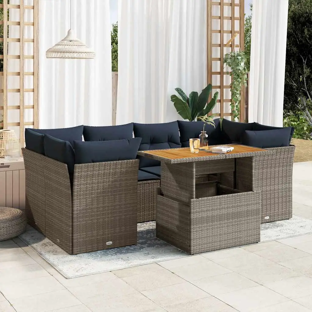 Ensemble de jardin 7 places gris résine tressée et bois avec rangement et table réglable – ComfortXL Outdoor Living