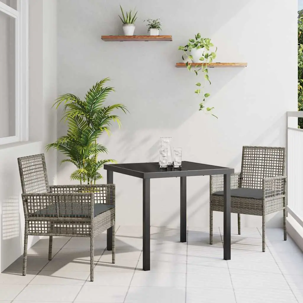Ensemble de repas 3 pcs pour balcon en poly rotin avec coussins confortables Gris – ComfortXL Outdoor Living