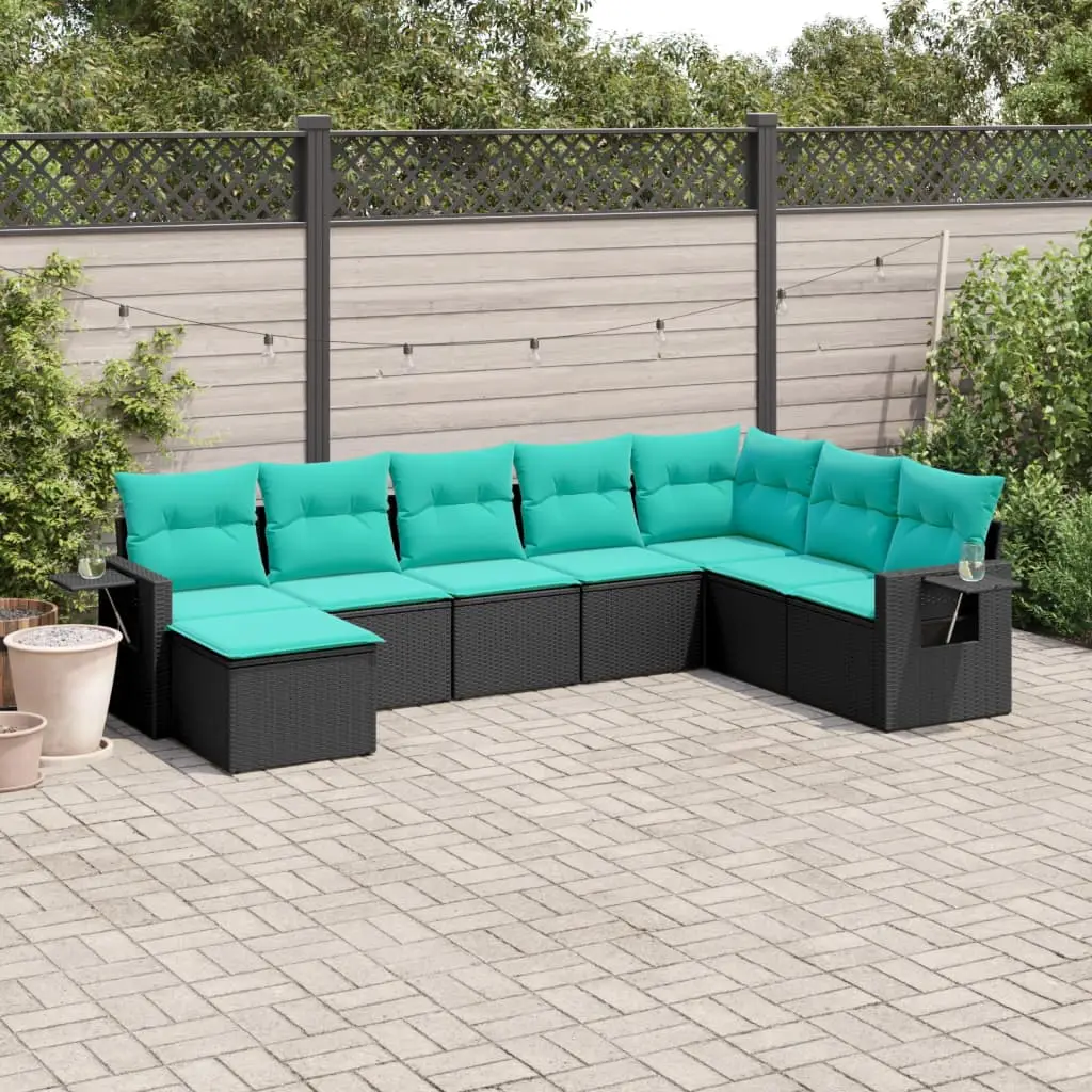 Ensemble canapé de jardin 8 places sectionnel en résine tressée avec repose-pied pour extérieur Noir et Bleu – ComfortXL Outdoor Living