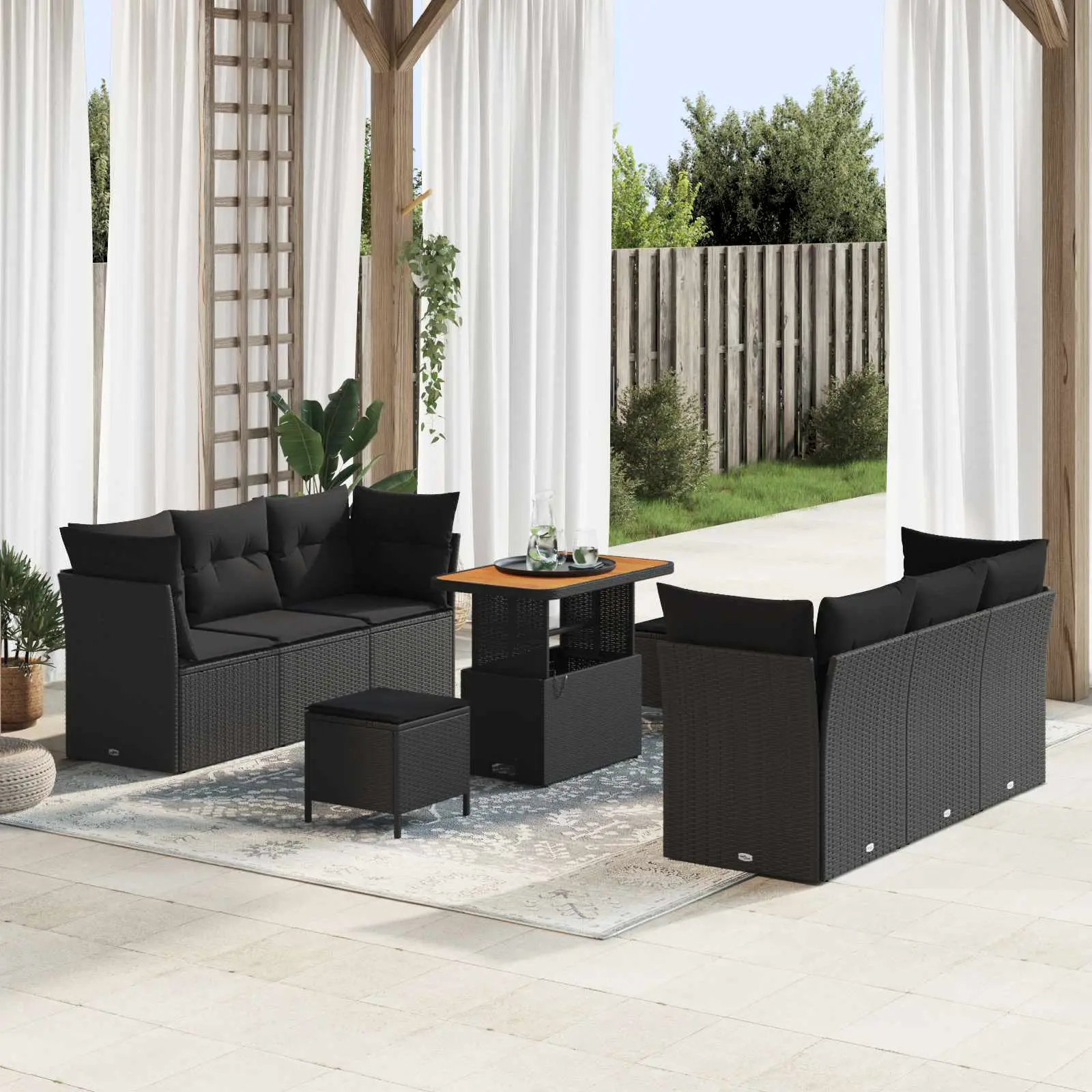 Ensemble de canapé de jardin avec coussin 9 pcs Noir polyrotin vidaXL 3363389