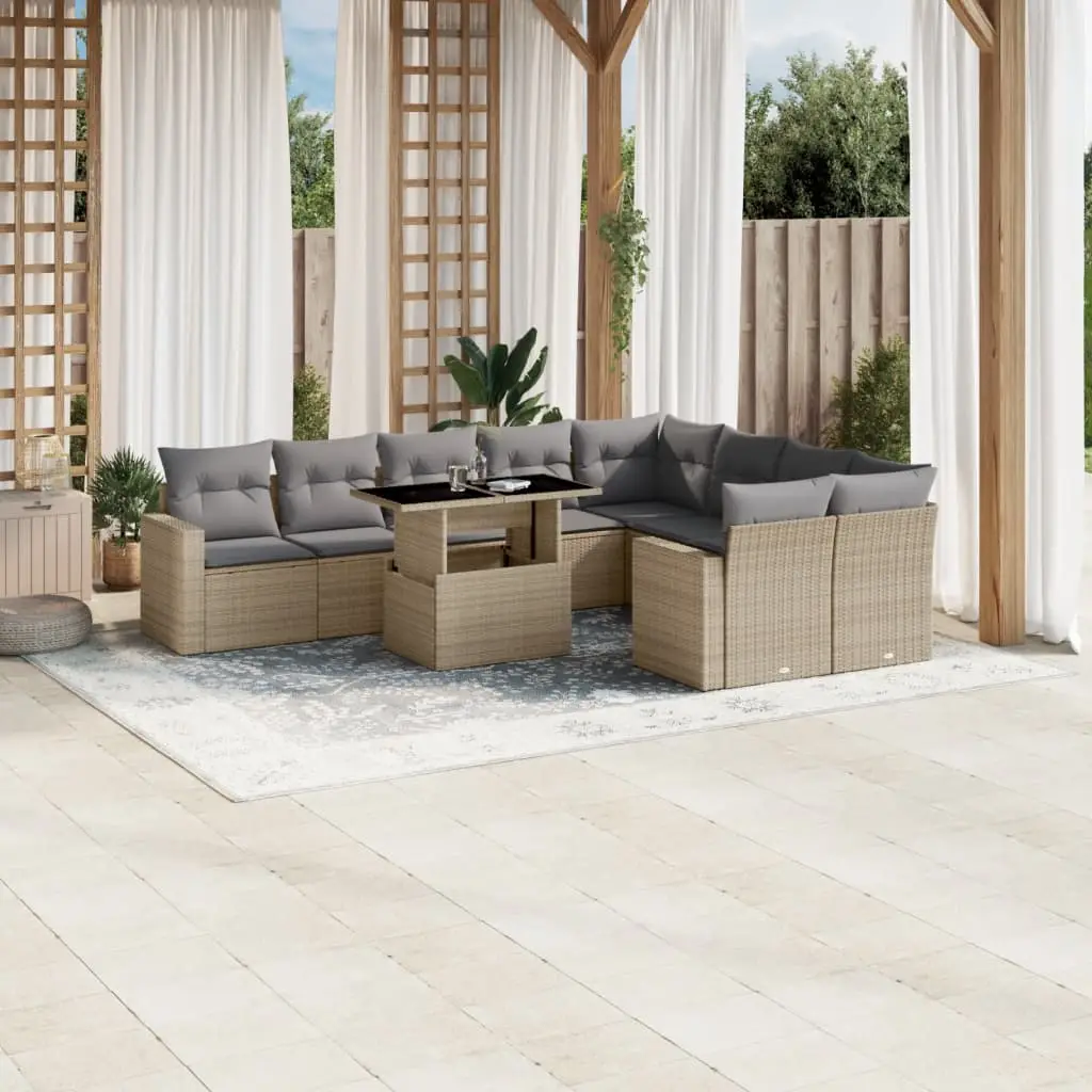 Ensemble d’extérieur 10 pièces résine tressée table relevable pour balcon beige – ComfortXL Outdoor Living