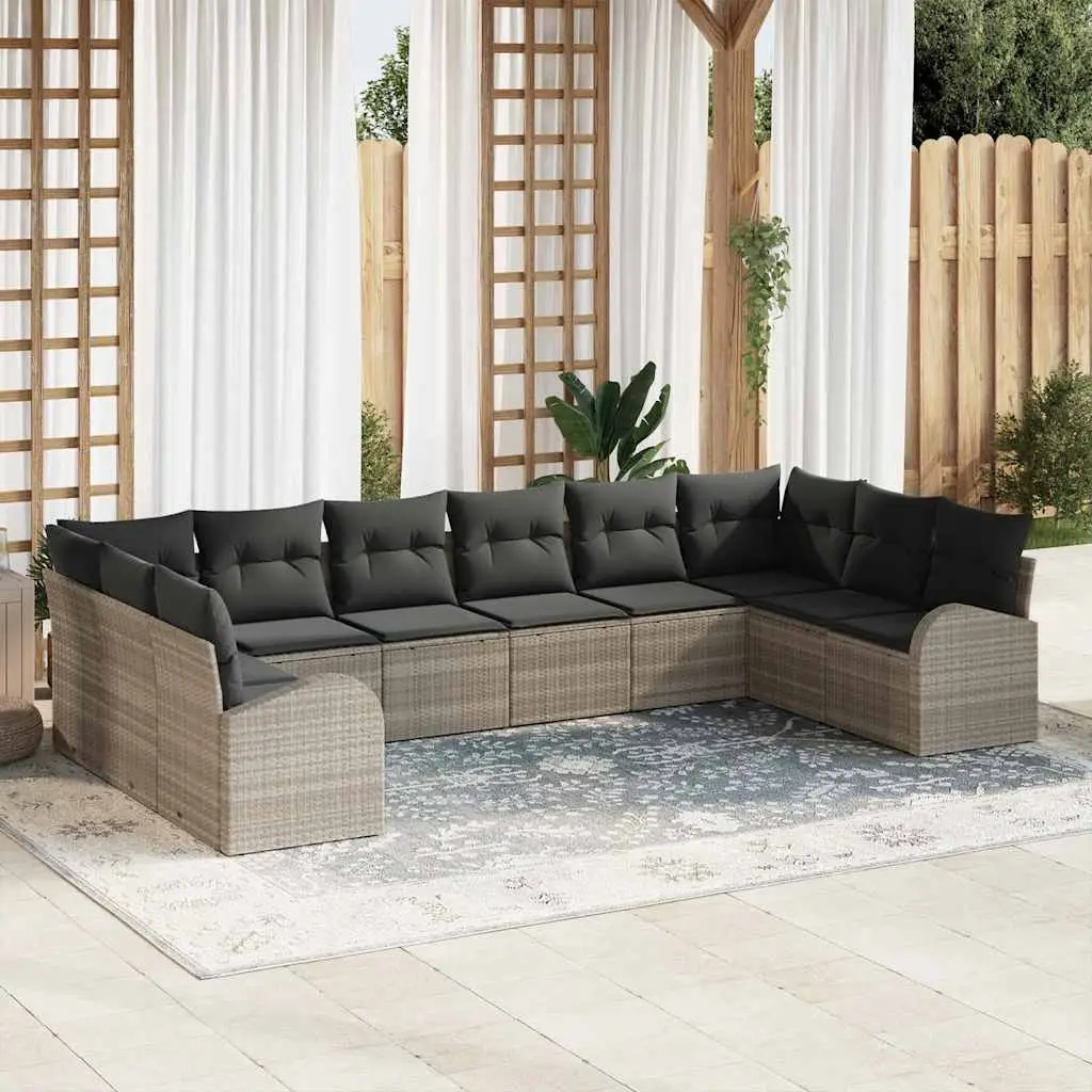 Ensemble de Canapés avec coussin 10 pcs Gris clair Polyrotin vidaXL 3346222
