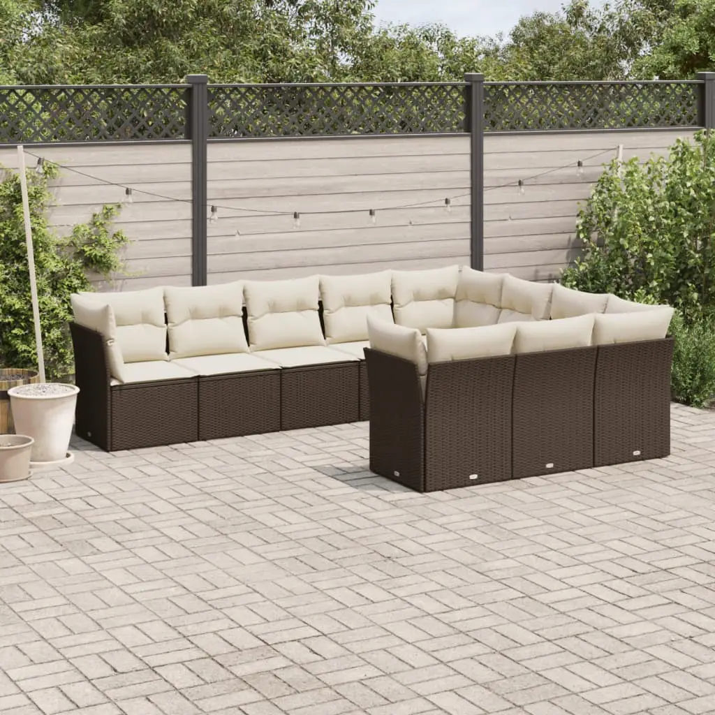 Ensemble de Jardin Modulable 10 Personnes en Polyrotin Marron et Coussins Crème pour Extérieur – ComfortXL Outdoor Living