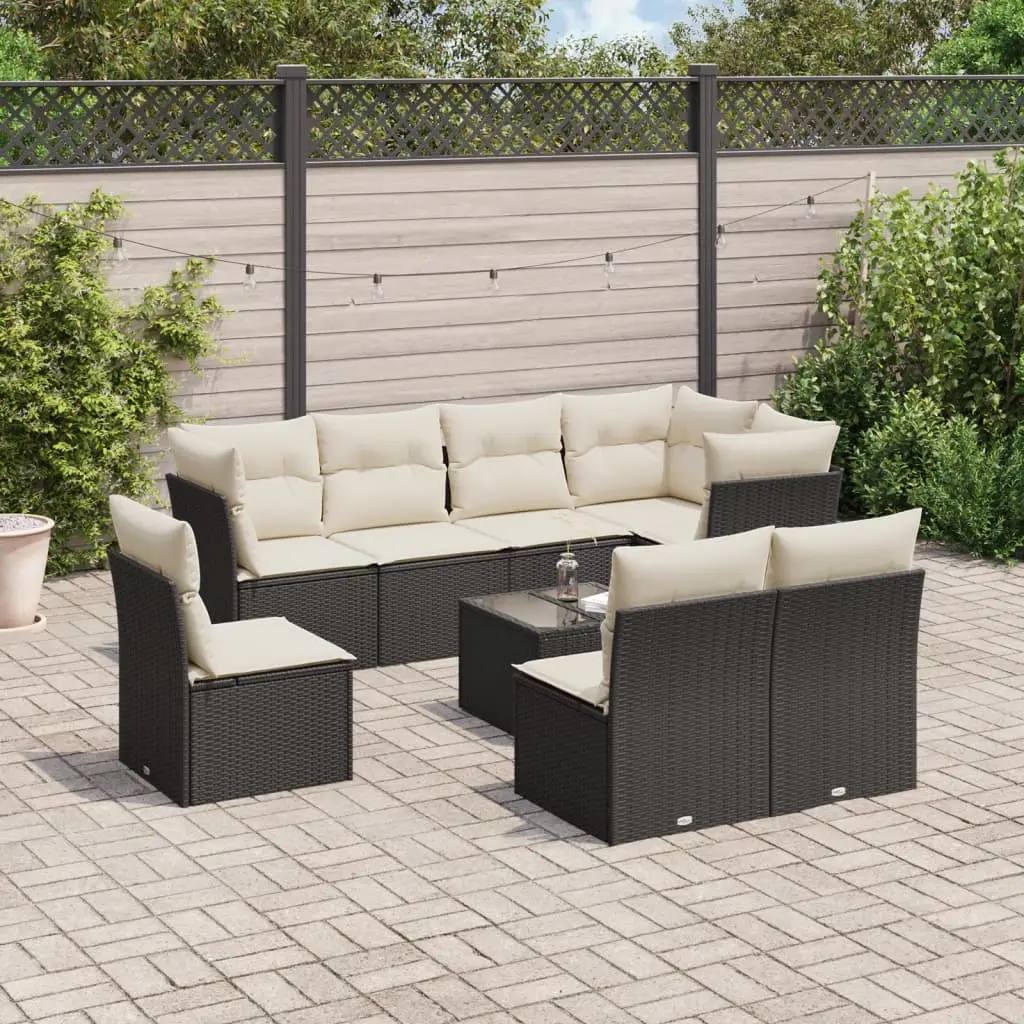 Ensemble canapé de jardin 8 places résine tressée avec rangement intégré pour balcon Noir et Crème – ComfortXL Outdoor Living