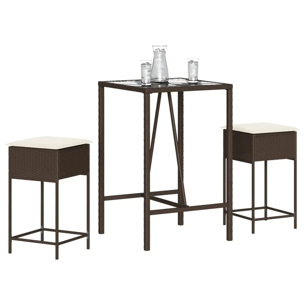 Ensemble de bar de jardin 3 pcs et coussins brun résine tressée vidaXL 3261458