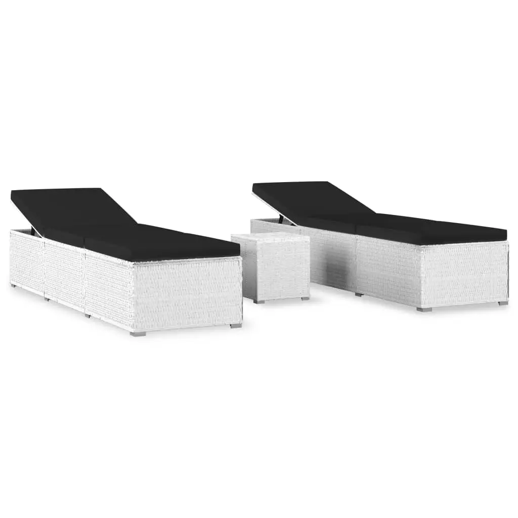 Ensemble de 3 pcs Bain de soleil – Transats – Chaises longues avec table à thé Résine tressée Blanc – MEUBLE PRO