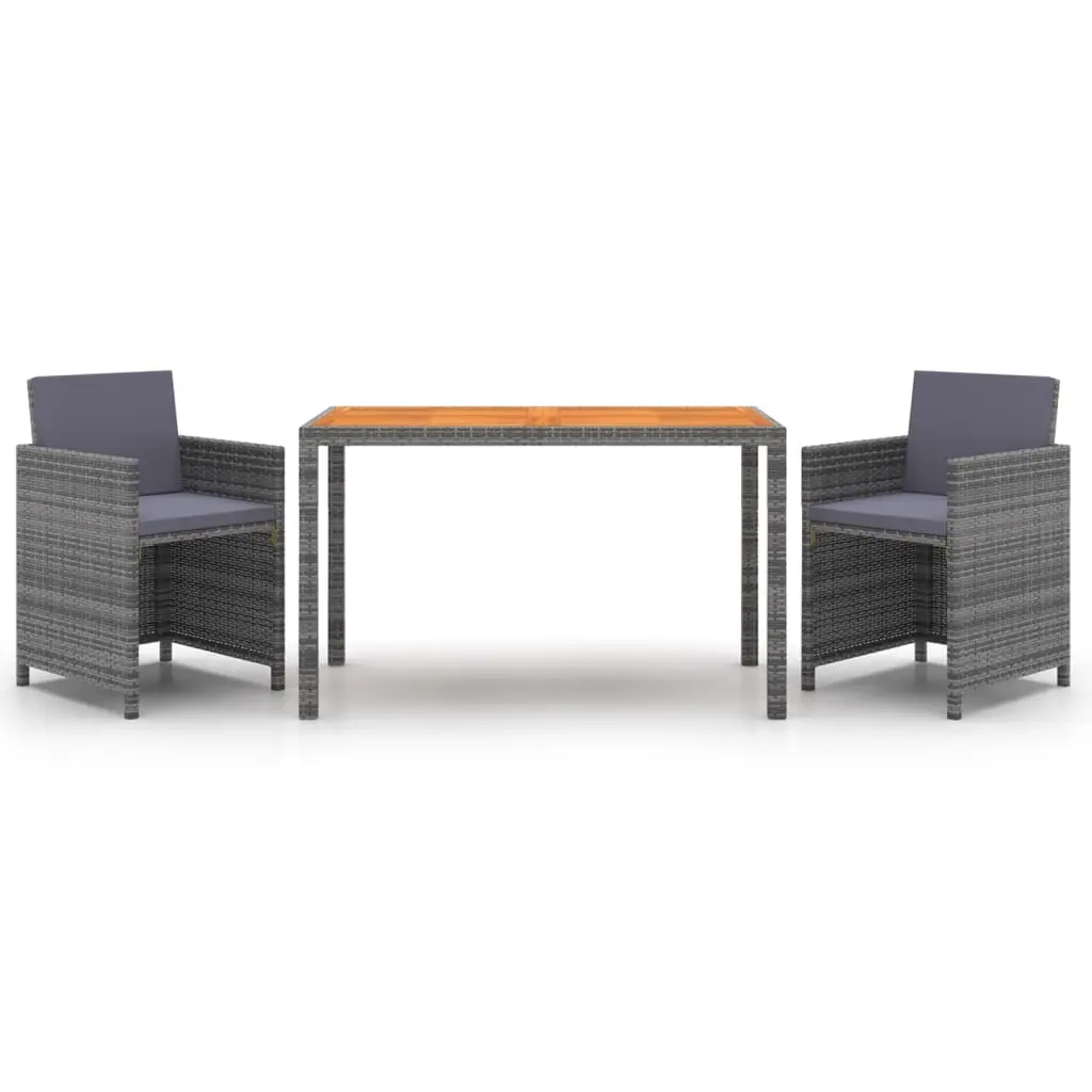 Ensemble de 3 pcs table de jardin et chaises avec coussins – mobilier de jardin Résine tressée Gris-JU2552