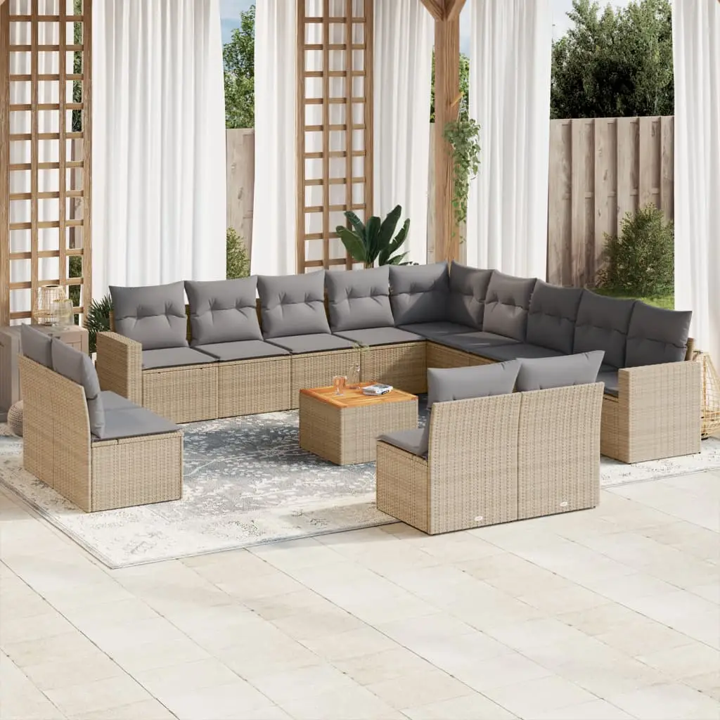 Ensemble de Jardin Confortable Poly Rotin Beige 14 pcs avec Coussins Gris Déhoussables – ComfortXL Outdoor Living