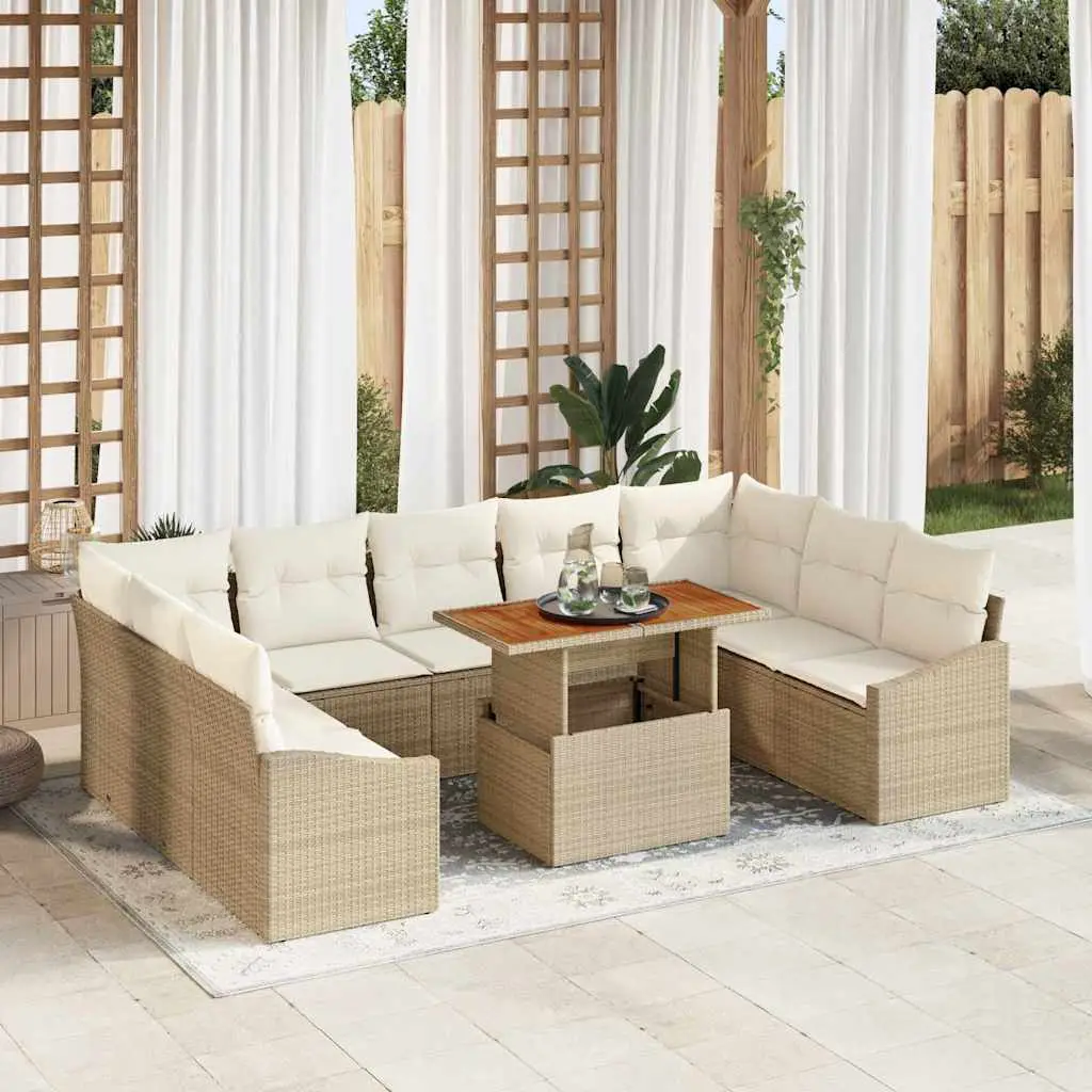 Ensemble Canapés de Jardin 9 Personnes en Résine Tressée Modulable, Rangement et Coussins Beiges – ComfortXL Outdoor Living