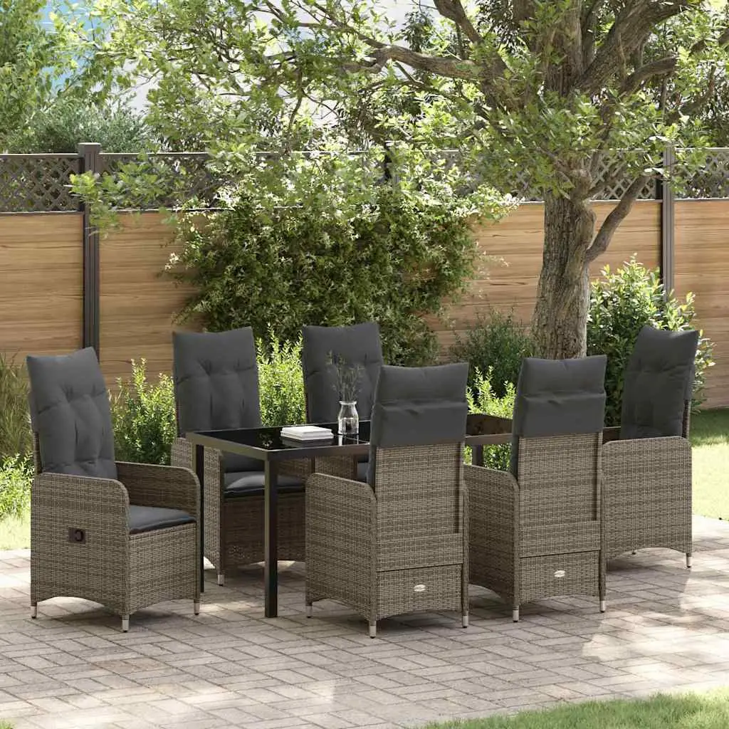 Ensemble de Jardin 7 Pièces 6 Personnes en Résine Tressée Chaises Inclinables Gris – ComfortXL Outdoor Living