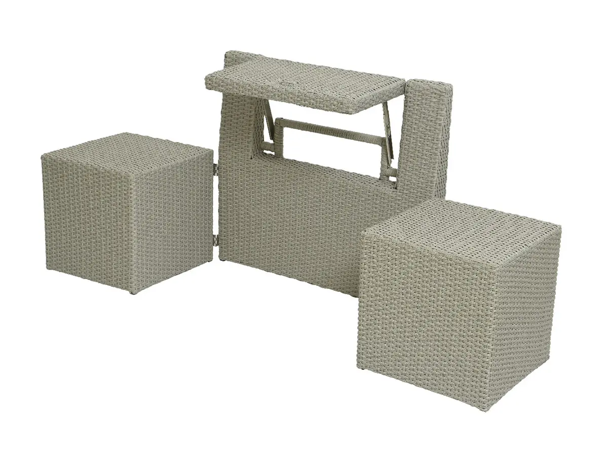 Ensemble de balcon table et pouf ou banc Gris Java – Jardideco