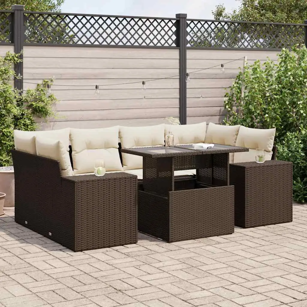 Ensemble canapés de jardin 7 pcs résine tressée avec rangements et table ajustable marron – ComfortXL Outdoor Living