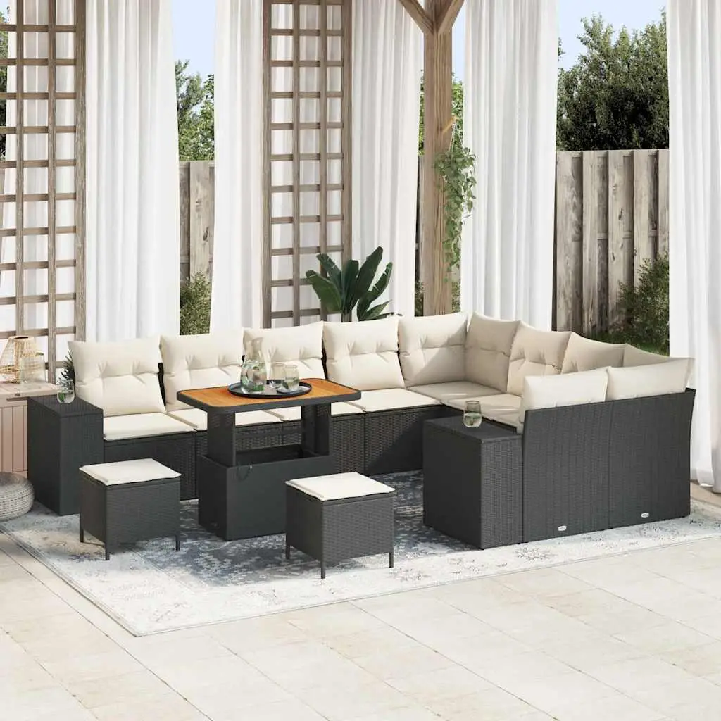 Ensemble d’extérieur 11 places acier et polyrotin table acacia Noir – ComfortXL Outdoor Living